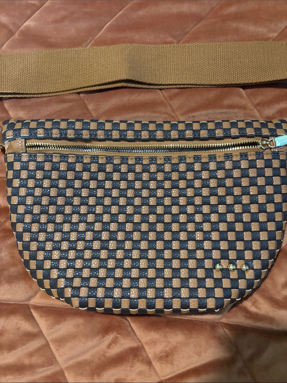 Pretty Simple Woven Check Pattern Crossbody Belt Bag in Brown and Black - Picture 2 of 3